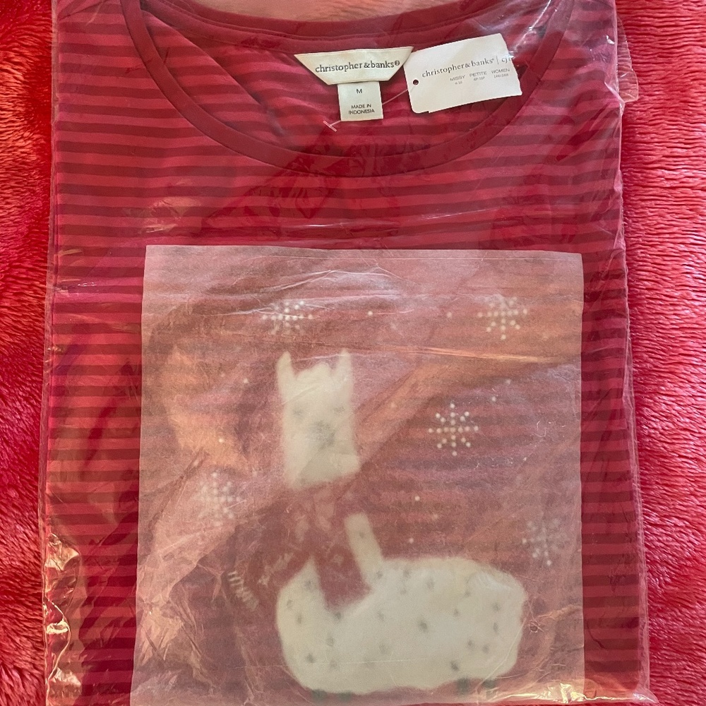 Christopher & Banks Red Striped Llama Long SleeveT